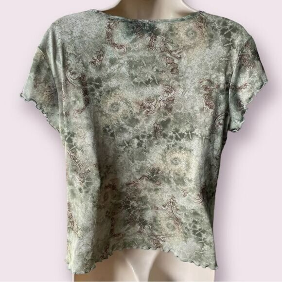 TeeCo Vintage Bohemian Green Blouse Size Large - Picture 3 of 4